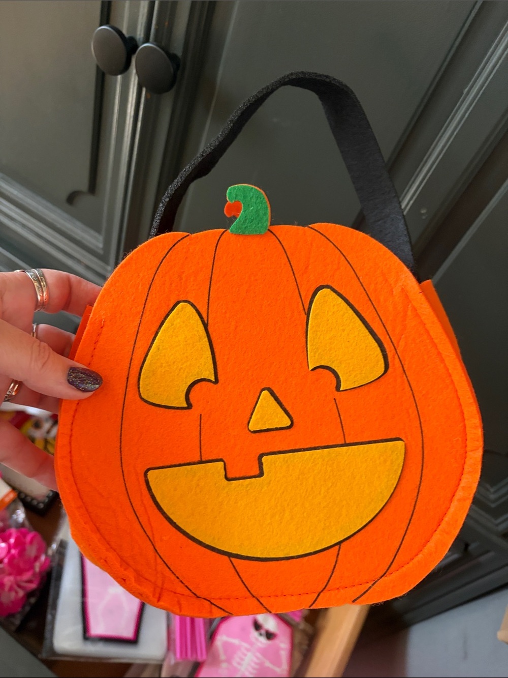 Kids Orange Pumpkin Jack-O'-Lantern Trick-or-Treat Bag